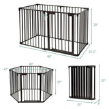Valla de metal de 6 paneles ajustable para bebés, de montaje en pared - Negra