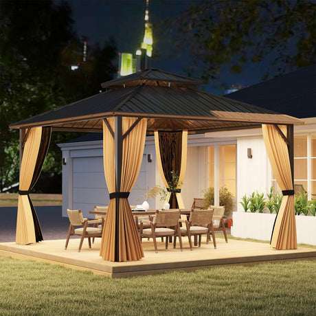 Cenador rígido de 12 x 12 pies, pérgola para exteriores para patio, jardín, terraza, césped, tienda de fiesta-Café