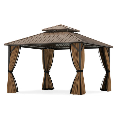 Cenador rígido de 12 x 12 pies, pérgola para exteriores para patio, jardín, terraza, césped, tienda de fiesta-Café