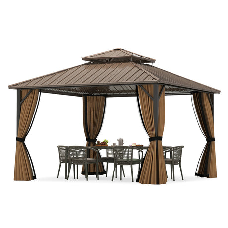 Cenador rígido de 12 x 12 pies, pérgola para exteriores para patio, jardín, terraza, césped, tienda de fiesta-Café