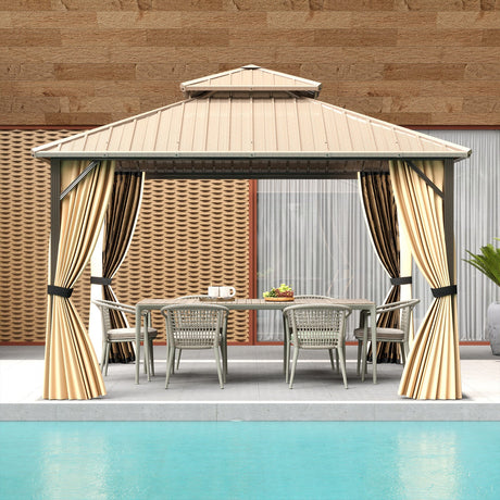 Cenador rígido de 12 x 12 pies, pérgola para exteriores para patio, jardín, terraza, césped, tienda de fiesta-Café