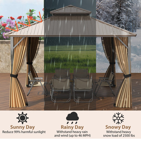 Cenador rígido de 12 x 12 pies, pérgola para exteriores para patio, jardín, terraza, césped, tienda de fiesta-Café