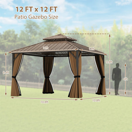 Cenador rígido de 12 x 12 pies, pérgola para exteriores para patio, jardín, terraza, césped, tienda de fiesta-Café