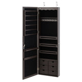 Gabinete para joyas tipo armario con espejo y cerradura de 5 LED y 6 cajones - Marrón