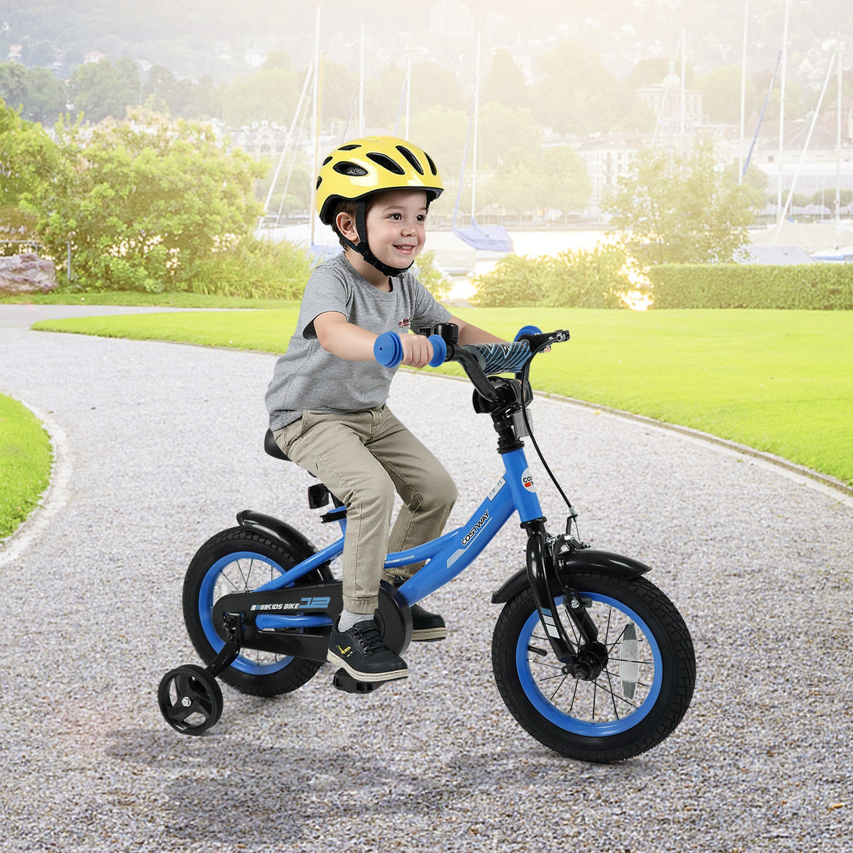 Bicicleta infantil de 12/14/16/18 pulgadas con ruedas de entrenamiento extraíbles y asiento ajustable para niños de 3 a 8 años, azul marino