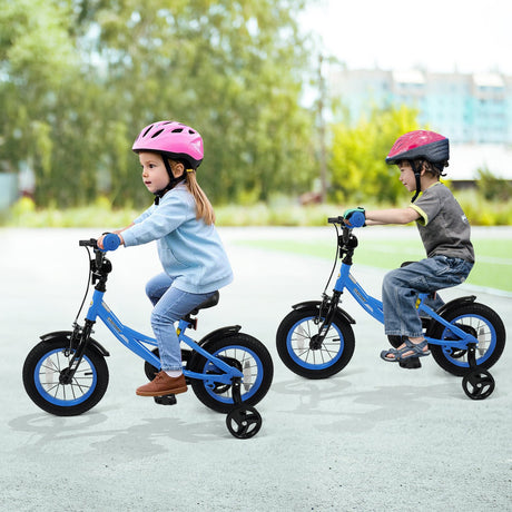 Bicicleta infantil de 12/14/16/18 pulgadas con ruedas de entrenamiento extraíbles y asiento ajustable para niños de 3 a 8 años, azul marino