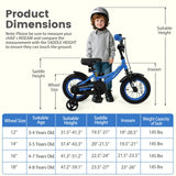 Bicicleta infantil de 12/14/16/18 pulgadas con ruedas de entrenamiento extraíbles y asiento ajustable para niños de 3 a 8 años, azul marino
