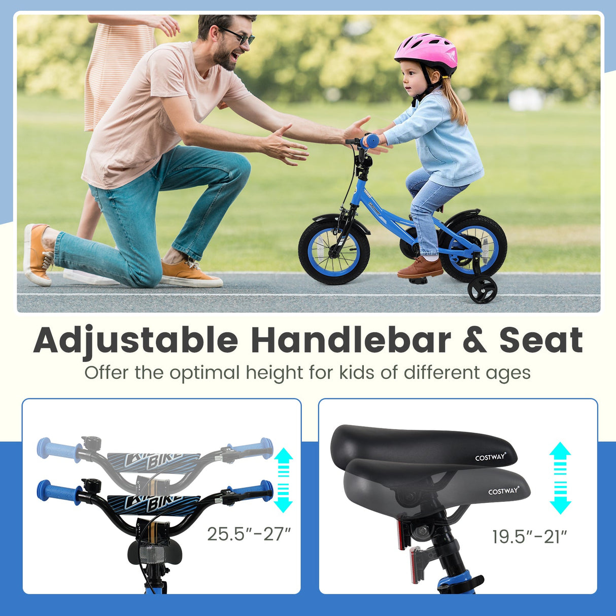 Bicicleta infantil de 12/14/16/18 pulgadas con ruedas de entrenamiento extraíbles y asiento ajustable para niños de 3 a 8 años, azul marino