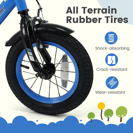 Bicicleta infantil de 12/14/16/18 pulgadas con ruedas de entrenamiento extraíbles y asiento ajustable para niños de 3 a 8 años, azul marino