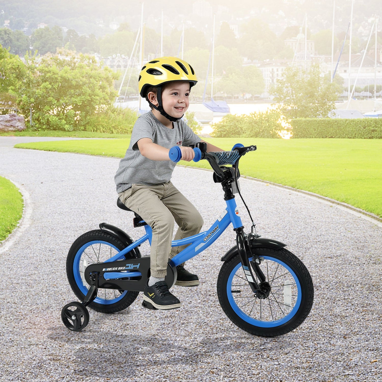 Bicicleta infantil de 12/14/16/18 pulgadas con ruedas de entrenamiento extraíbles y asiento ajustable para niños de 3 a 8 años, azul marino