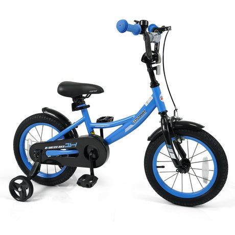 Bicicleta infantil de 12/14/16/18 pulgadas con ruedas de entrenamiento extraíbles y asiento ajustable para niños de 3 a 8 años, azul marino