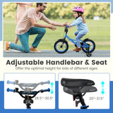 Bicicleta infantil de 12/14/16/18 pulgadas con ruedas de entrenamiento extraíbles y asiento ajustable para niños de 3 a 8 años, azul marino