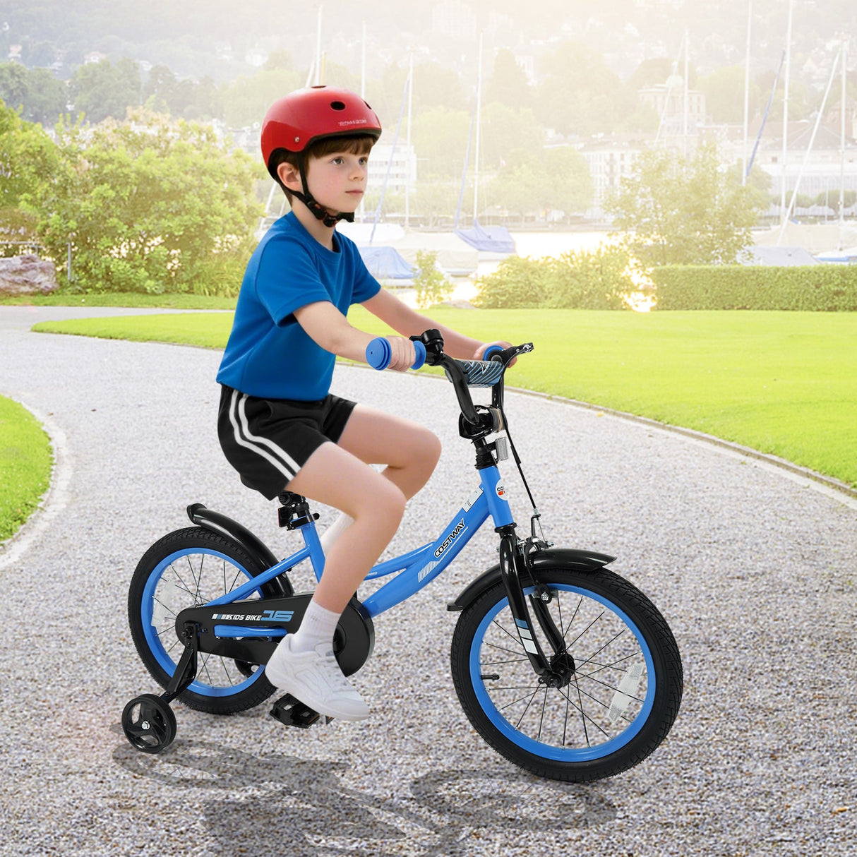 Bicicleta infantil de 12/14/16/18 pulgadas con ruedas de entrenamiento extraíbles y asiento ajustable para niños de 3 a 8 años, azul marino