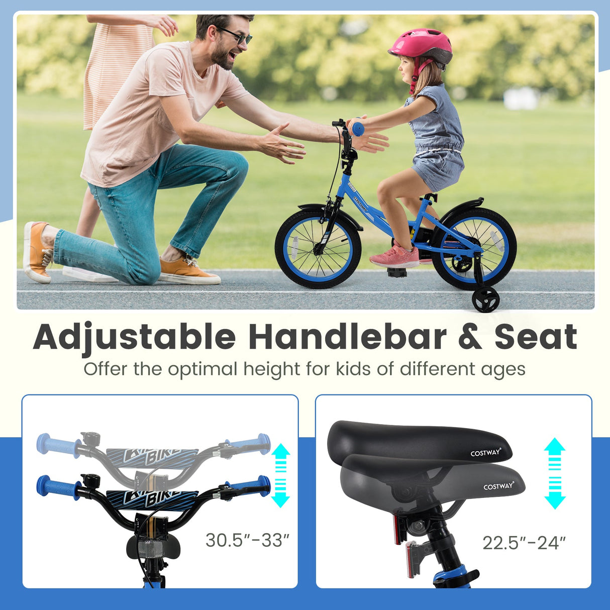 Bicicleta infantil de 12/14/16/18 pulgadas con ruedas de entrenamiento extraíbles y asiento ajustable para niños de 3 a 8 años, azul marino