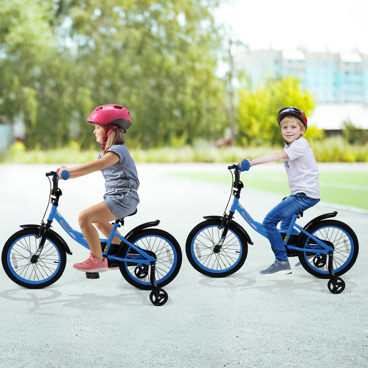 Bicicleta infantil de 12/14/16/18 pulgadas con ruedas de entrenamiento extraíbles y asiento ajustable para niños de 3 a 8 años, azul marino