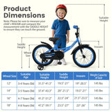 Bicicleta infantil de 12/14/16/18 pulgadas con ruedas de entrenamiento extraíbles y asiento ajustable para niños de 3 a 8 años, azul marino