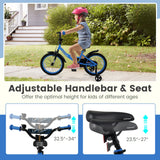Bicicleta infantil de 12/14/16/18 pulgadas con ruedas de entrenamiento extraíbles y asiento ajustable para niños de 3 a 8 años, azul marino