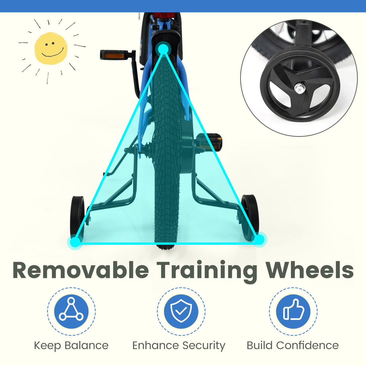 Bicicleta infantil de 12/14/16/18 pulgadas con ruedas de entrenamiento extraíbles y asiento ajustable para niños de 3 a 8 años, azul marino