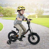 Bicicleta infantil de 12/14/16/18 pulgadas con ruedas de entrenamiento extraíbles y asiento ajustable para niños de 3 a 8 años, color negro