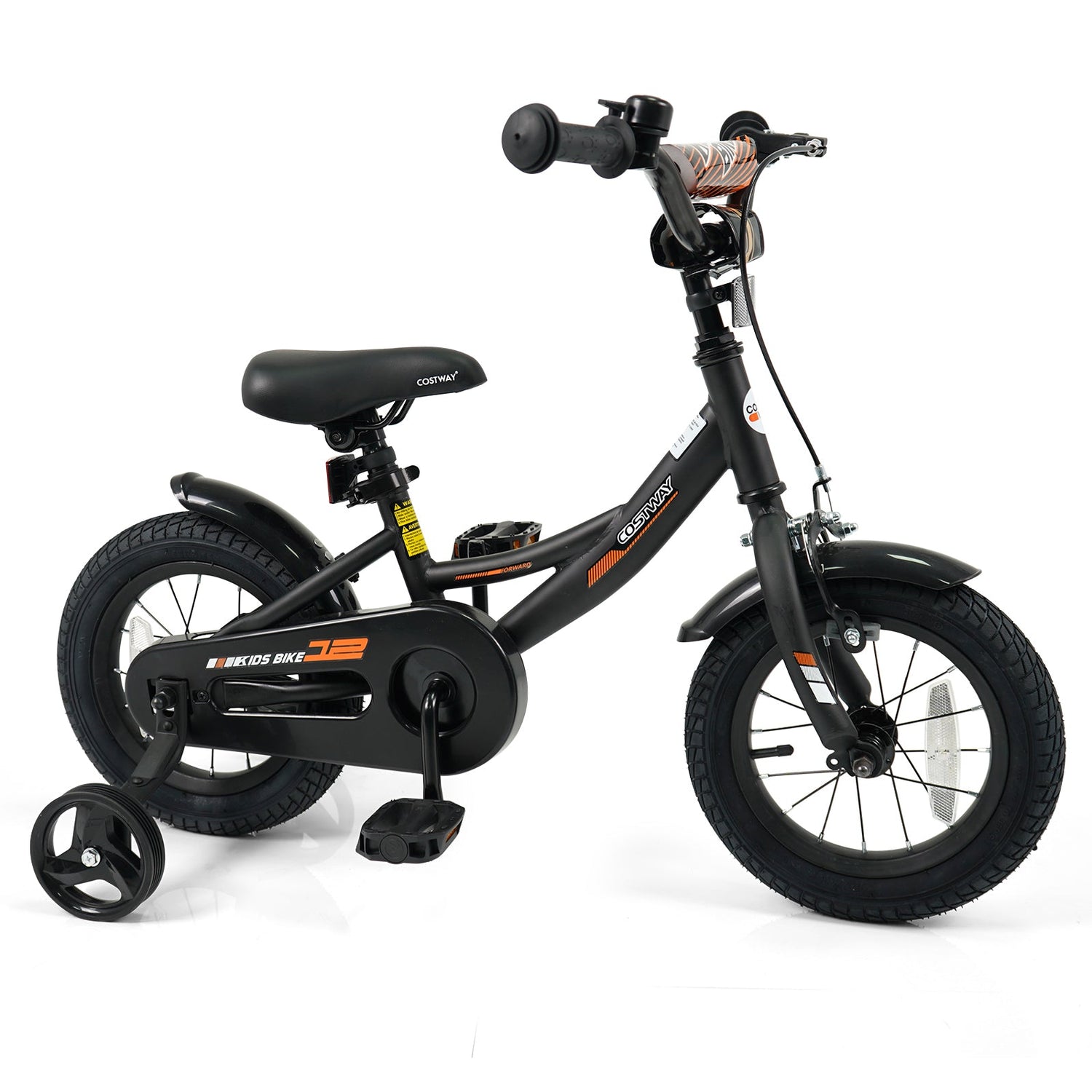 Bicicleta infantil de 12/14/16/18 pulgadas con ruedas de entrenamiento extraíbles y asiento ajustable para niños de 3 a 8 años, color negro