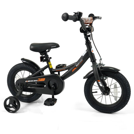 Bicicleta infantil de 12/14/16/18 pulgadas con ruedas de entrenamiento extraíbles y asiento ajustable para niños de 3 a 8 años, color negro