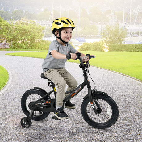 Bicicleta infantil de 12/14/16/18 pulgadas con ruedas de entrenamiento extraíbles y asiento ajustable para niños de 3 a 8 años, color negro