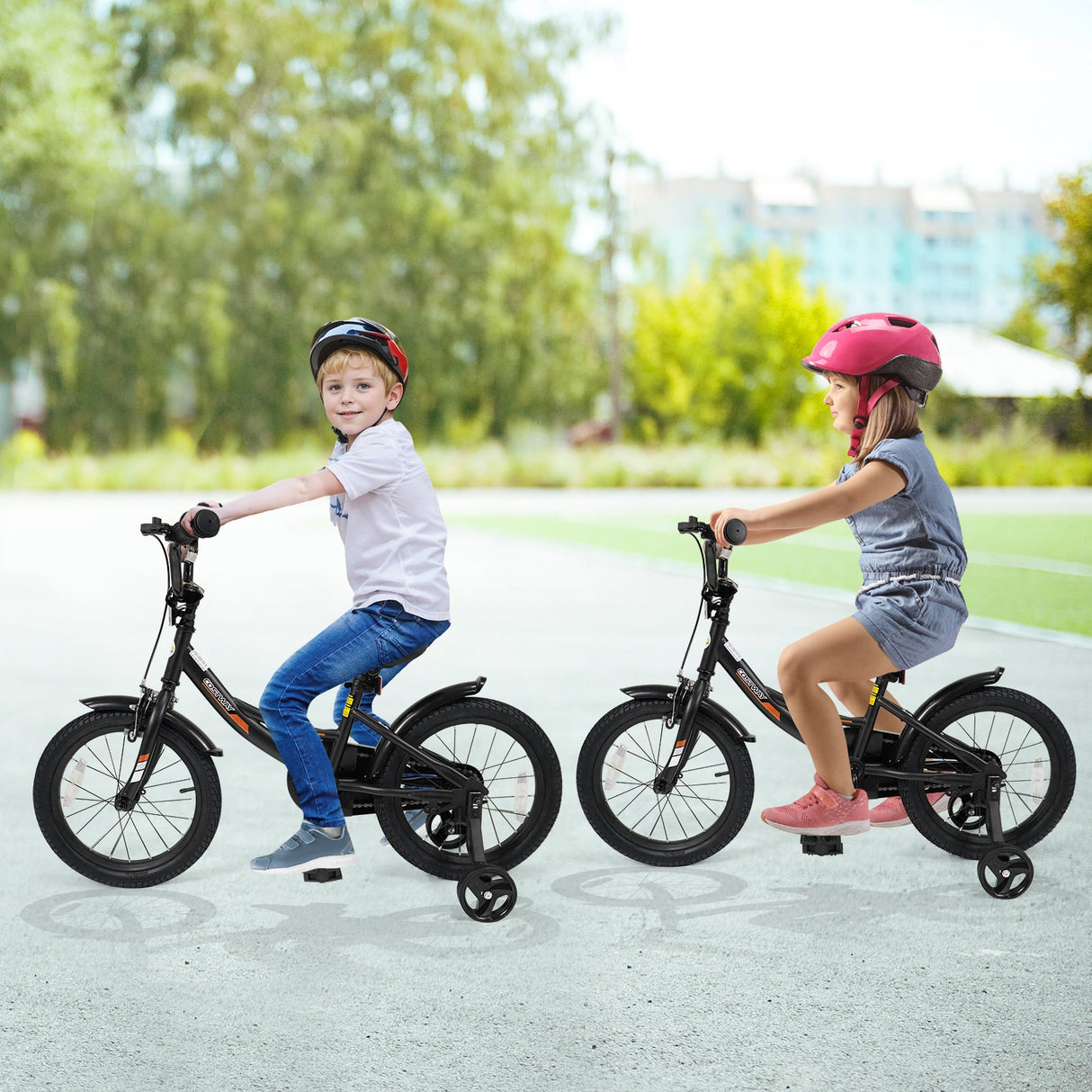 Bicicleta infantil de 12/14/16/18 pulgadas con ruedas de entrenamiento extraíbles y asiento ajustable para niños de 3 a 8 años, color negro
