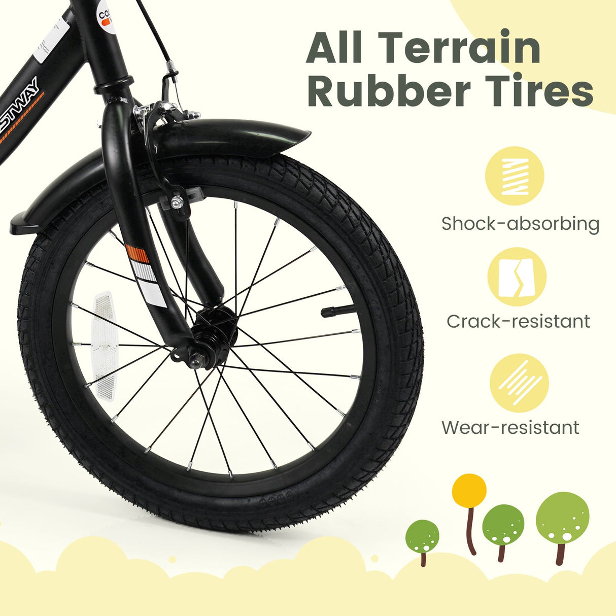 Bicicleta infantil de 12/14/16/18 pulgadas con ruedas de entrenamiento extraíbles y asiento ajustable para niños de 3 a 8 años, color negro