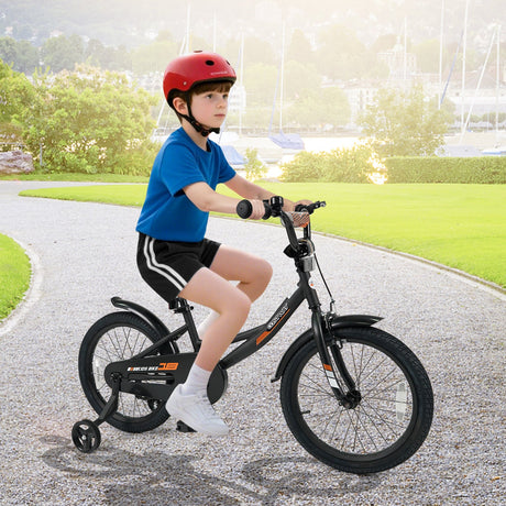 Bicicleta infantil de 12/14/16/18 pulgadas con ruedas de entrenamiento extraíbles y asiento ajustable para niños de 3 a 8 años, color negro