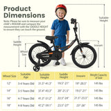 Bicicleta infantil de 12/14/16/18 pulgadas con ruedas de entrenamiento extraíbles y asiento ajustable para niños de 3 a 8 años, color negro