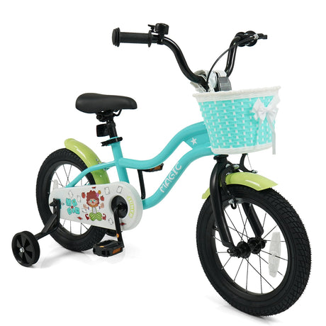 Bicicleta infantil de 12/14/16 pulgadas con ruedas de entrenamiento y cesta color verde
