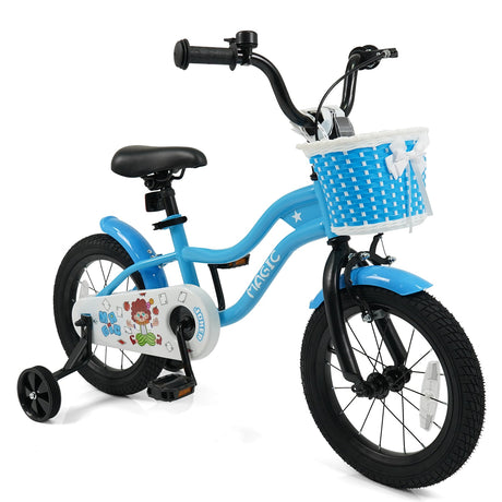 Bicicleta para niños de 12/14/16 pulgadas con ruedas de entrenamiento y cesta, color azul marino