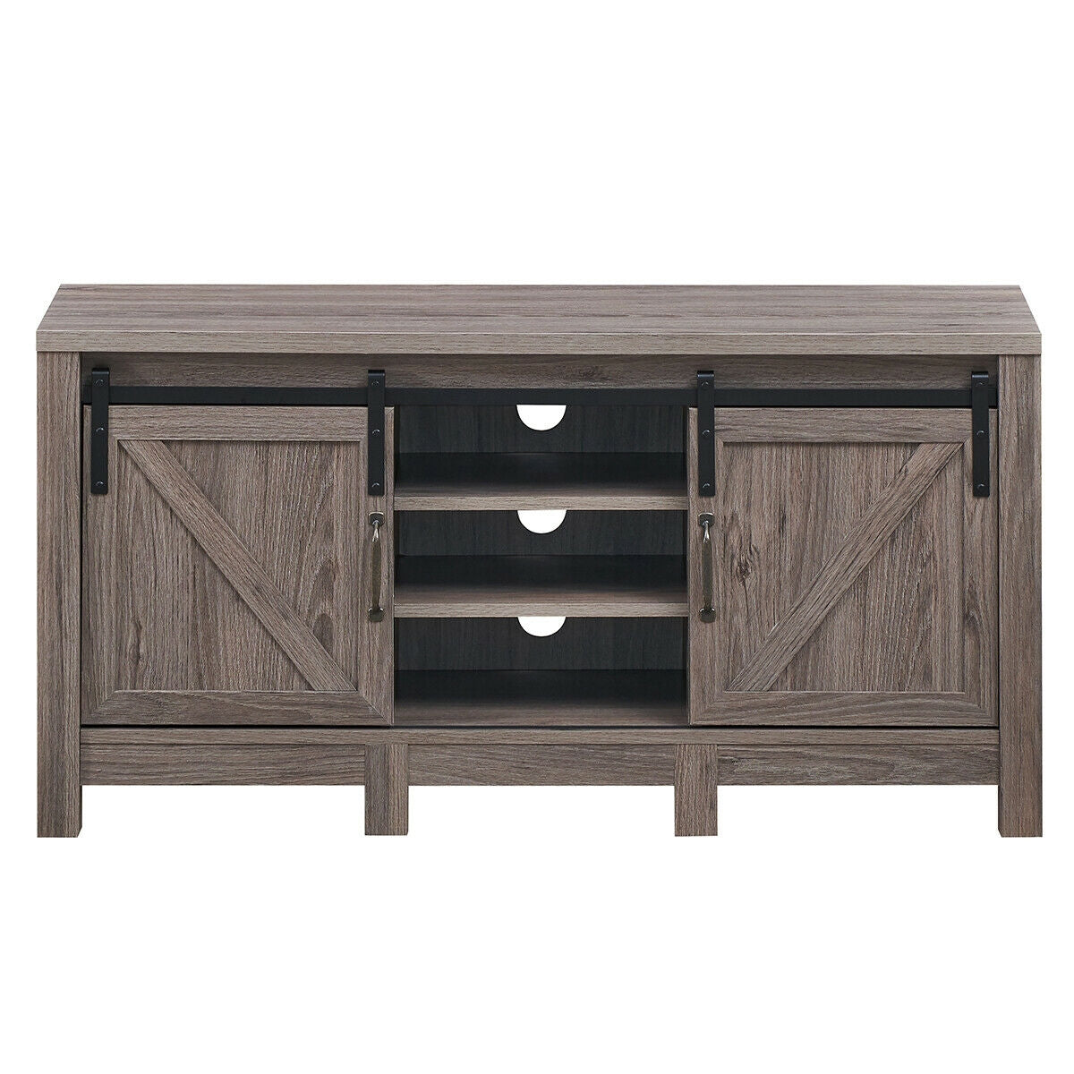 Mueble para TV de 55 pulgadas con puertas corredizas estilo granero y estantes ajustables
