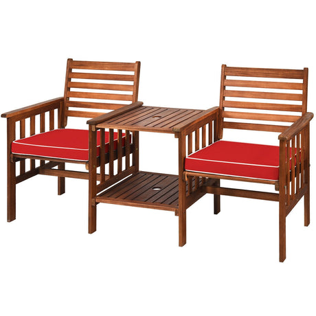 Juego de 3 piezas de mesa y sillas de patio para exteriores, loveseat de madera de acacia