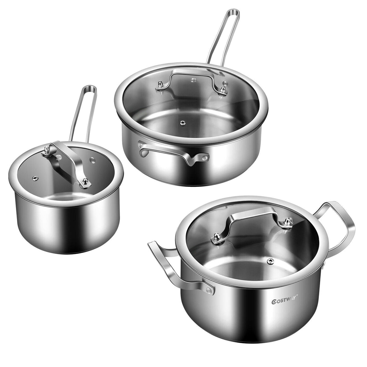 Juego de ollas de acero inoxidable de 6 piezas con mango de agarre cómodo