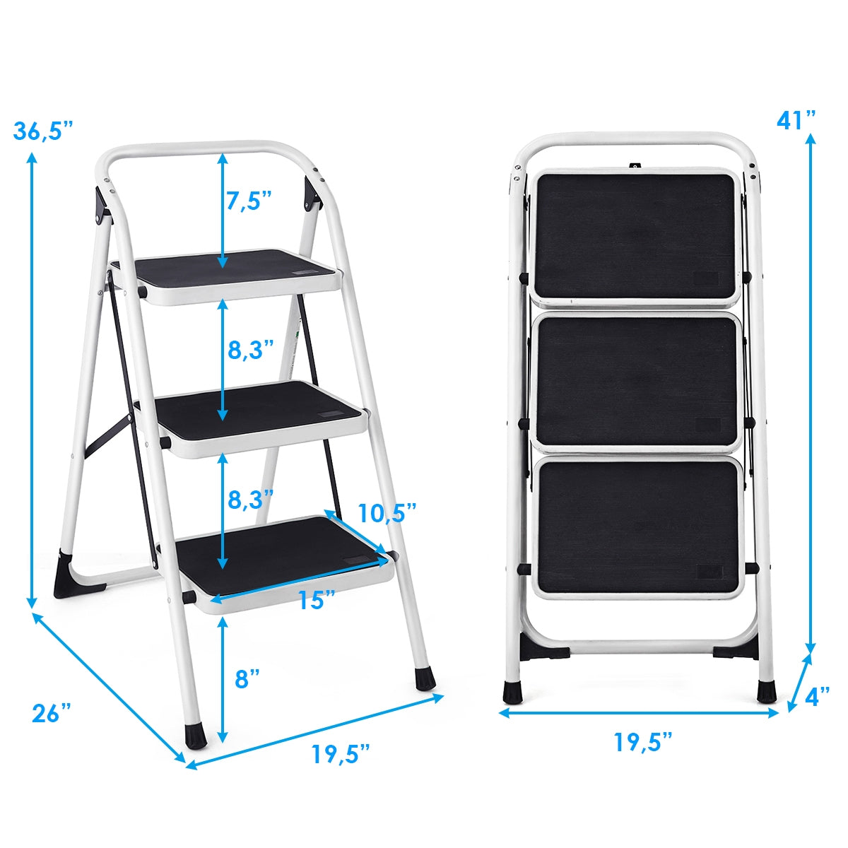 Escalera Plegable de 3 Peldaños con Asa y Plataforma Antideslizante