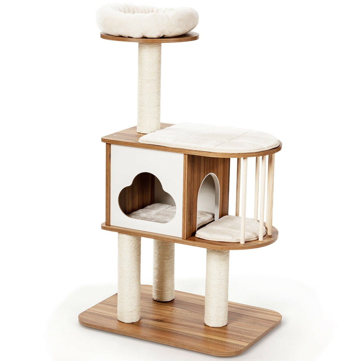 Árbol de actividades para gatos de madera de 46 pulgadas con plataforma y cojines