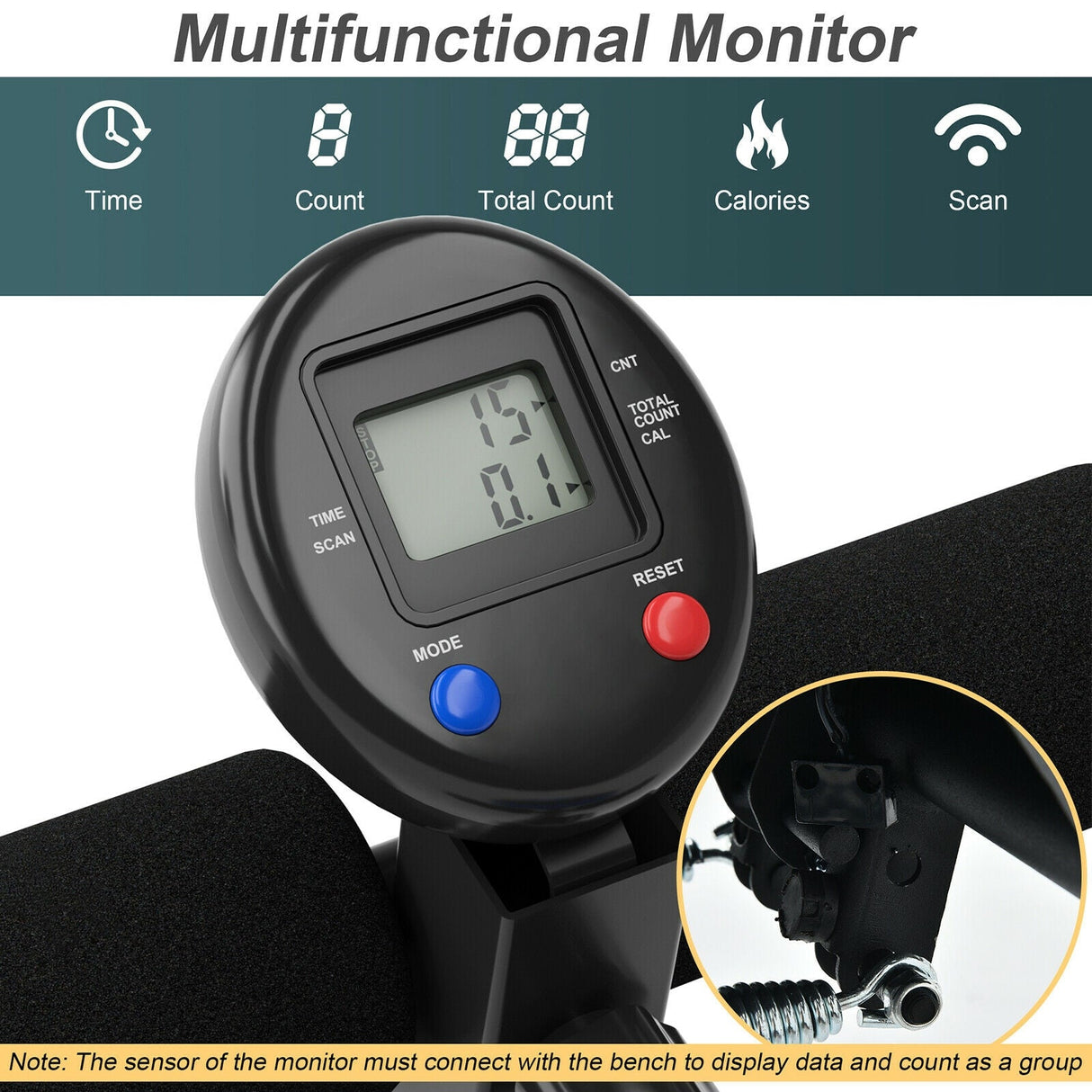 Banco de abdominales ajustable con monitor LCD