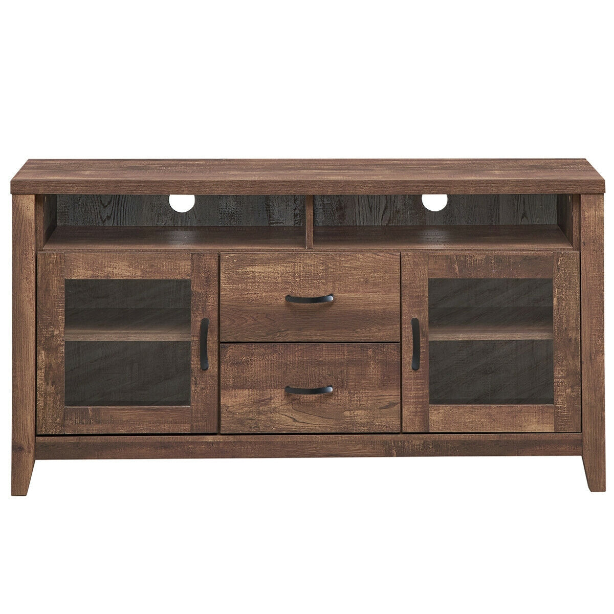Mueble para TV retro de madera con cajones y puertas de cristal templado
