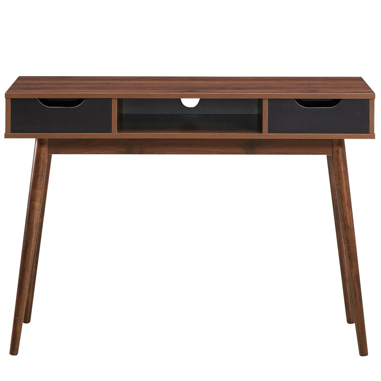 Escritorio de computadora elegante con 2 cajones y patas de madera maciza