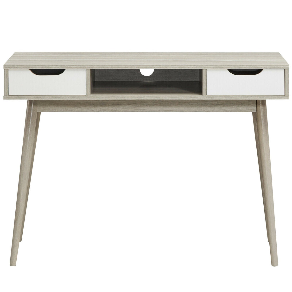 Escritorio de computadora elegante con 2 cajones y patas de madera maciza