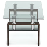 Mesa de centro rectangular de cristal con patas metálicas para salón