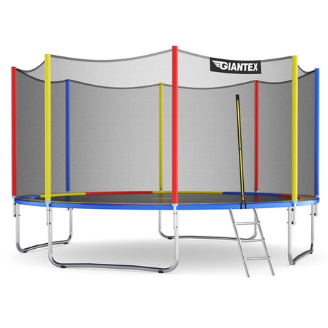 Cama elástica de 14 pies con red de seguridad y escalera, para exteriores, para niños y adultos