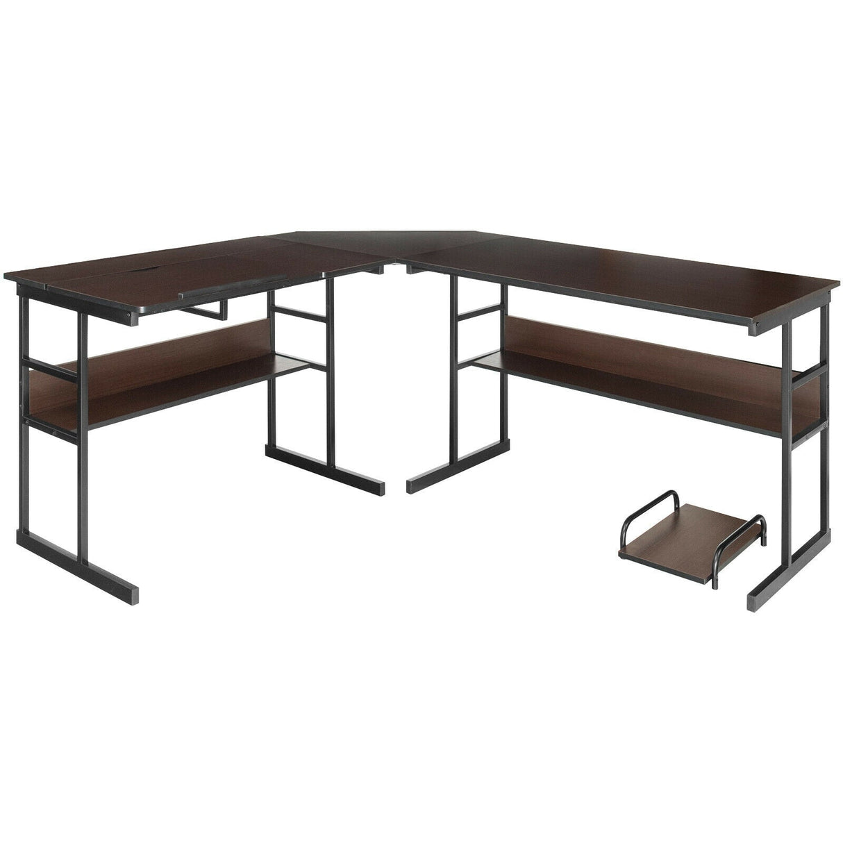 L-Shaped Computer Desk with Tiltable Tabletop
