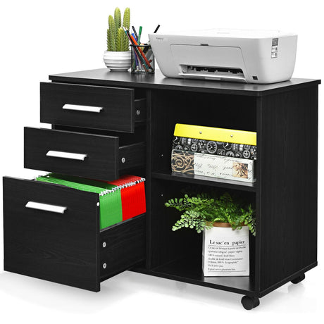 Archivador lateral móvil de 3 cajones con soporte para impresora