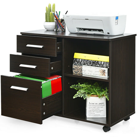 Archivador lateral móvil de 3 cajones con soporte para impresora