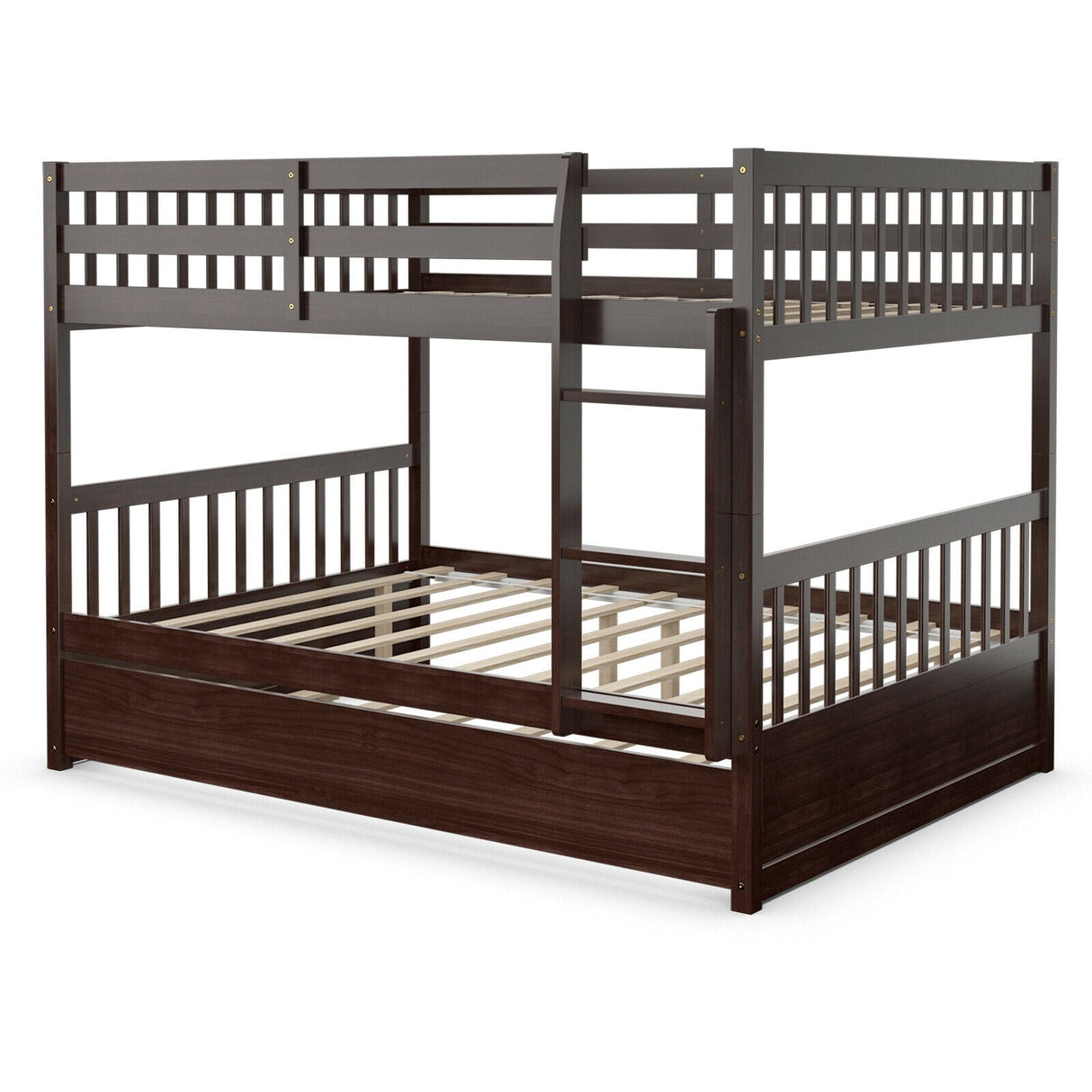 Litera doble sobre doble plataforma de madera con escalera
