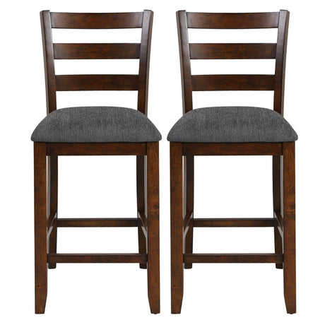 2 sillas de altura de mostrador con asiento de tela y patas de madera de caucho