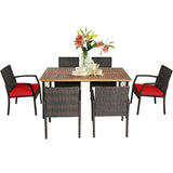 Juego de comedor de ratán acolchado de 7 piezas para patio con agujero para sombrilla