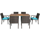 Juego de comedor de ratán acolchado de 7 piezas para patio con agujero para sombrilla
